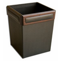 Black Wood & Leather Square Waste Basket